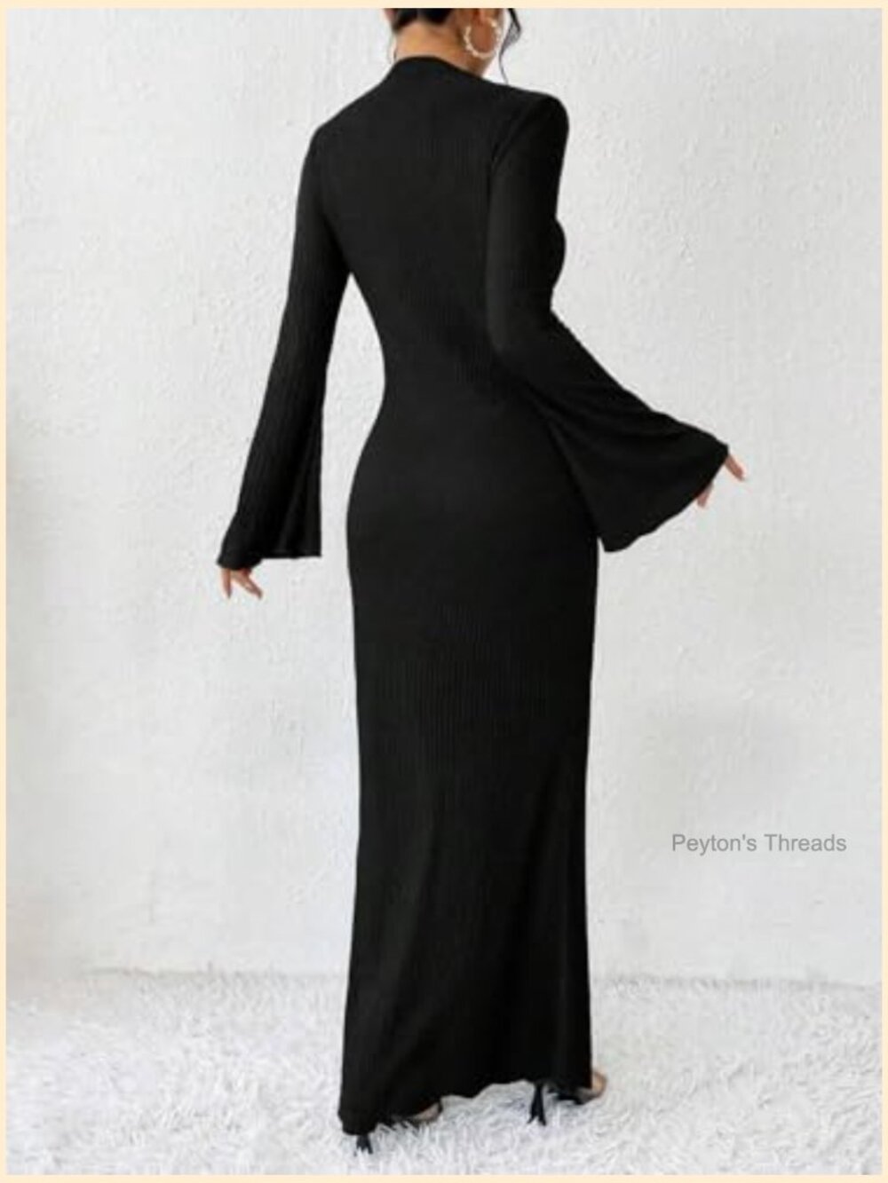Maxi Dress with Flare Sleeves Mermaid Hem Boho - Picture 5 of 7